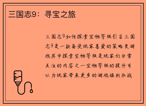三国志9：寻宝之旅